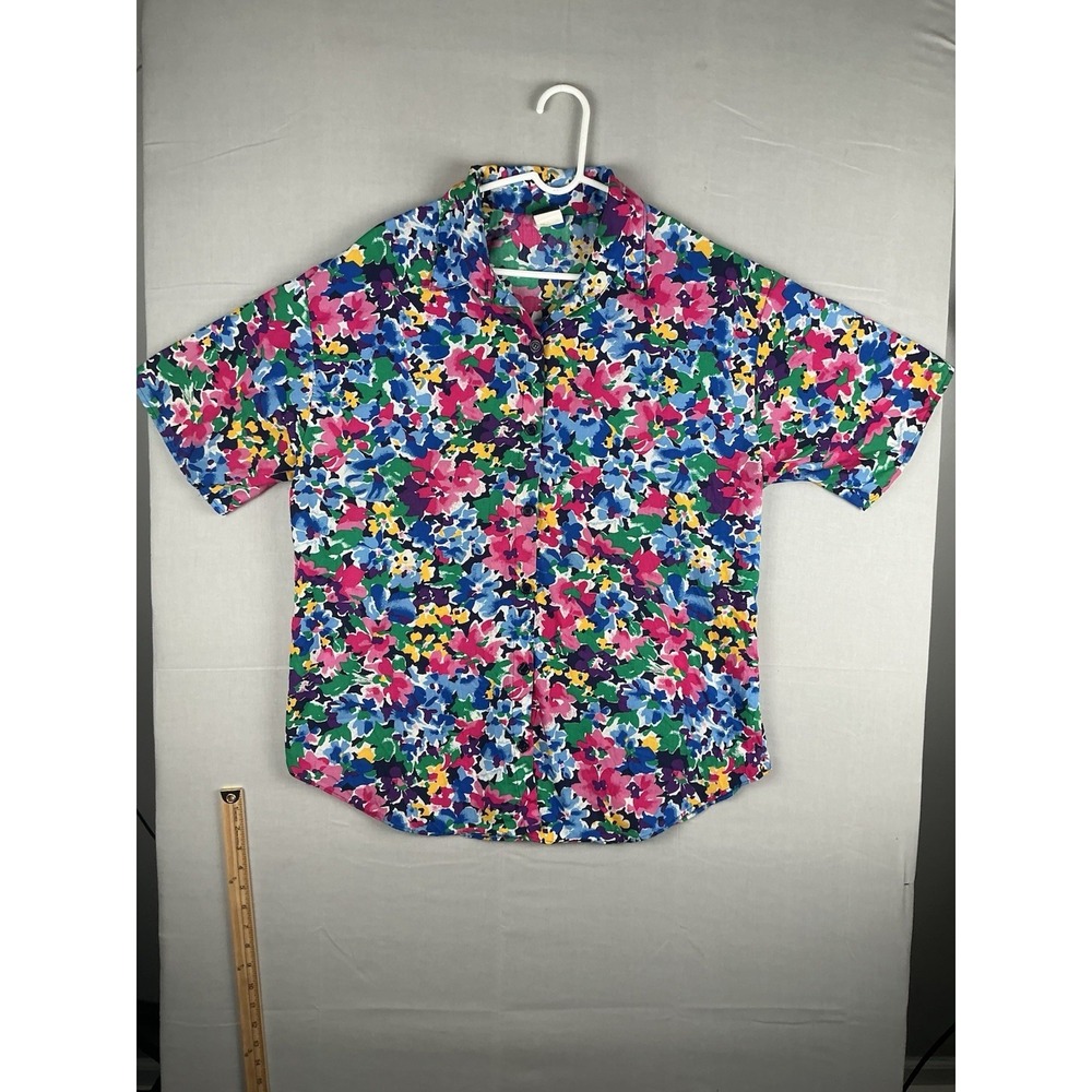 Honors Floral Button Up Shirt Womens Medium Multicolor Short Sleeve
